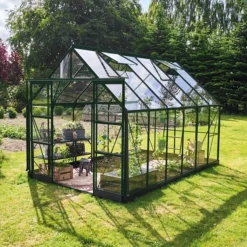 HALLS ICON 8 DRIVHUS EKSKL. SOKKEL HÆRDET GLAS GRØN 9,7 M2