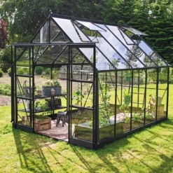 HALLS ICON 8 DRIVHUS EKSKL. SOKKEL HÆRDET GLAS SORT 8,1 M2