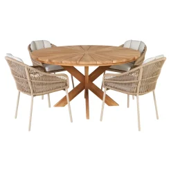 OUTRIUM ESTORIL/PALMA BORD + 4 STOLE HAVEMØBELSÆT TEAK/SANDGRÅ