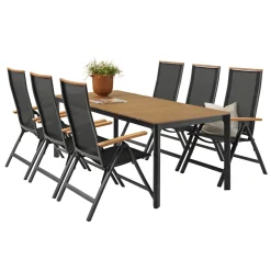 OUTRIUM FARO MED 6 STOLE HAVEMØBELSÆT NATUR/SORT