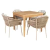 OUTRIUM GILI/PALMA BORD + 4 STOLE HAVEMØBELSÆT TEAK/SANDGRÅ