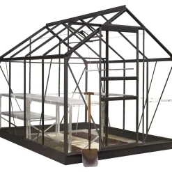 OUTRIUM HALLS DRIVHUS INKL. SOKKEL 3 MM DELT GLAS SORT 5 M²