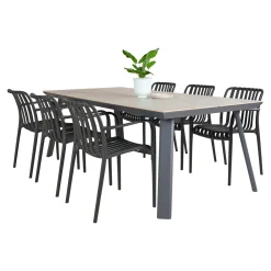 OUTRIUM LEROS/MURCIA BORD + 6 STOLE HAVEMØBELSÆT GRÅ / SORT