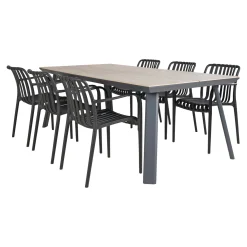 OUTRIUM LEROS/MURCIA BORD + 6 STOLE HAVEMØBELSÆT GRÅ / SORT
