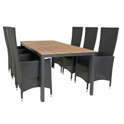 OUTRIUM PISA/LYON MED 6 STOLE HAVEMØBELSÆT NATUR/SORT