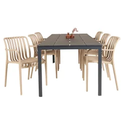 OUTRIUM PISA/MURCIA BORD + 6 STOLE HAVESÆT SORT/SANDGRÅ