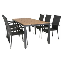 OUTRIUM PISA/NAPOLI MED 6 STOLE HAVEMØBELSÆT NATUR/SORT
