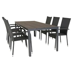 OUTRIUM PISA/NAPOLI MED 6 STOLE HAVEMØBELSÆT SORT