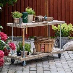 PLUS TRALLEMØBLER SERVERINGSVOGN GRUNDMALET DRIVTØMMER NÅLETRÆ / STÅL